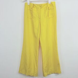 Escada Yellow 100% Silk Patch Pocket Sailor Style Wide Cuff Nautical Trousers
